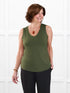 Jules v neck sleeveless top for women in Cactus green on model Donna, size S @Donna-S 