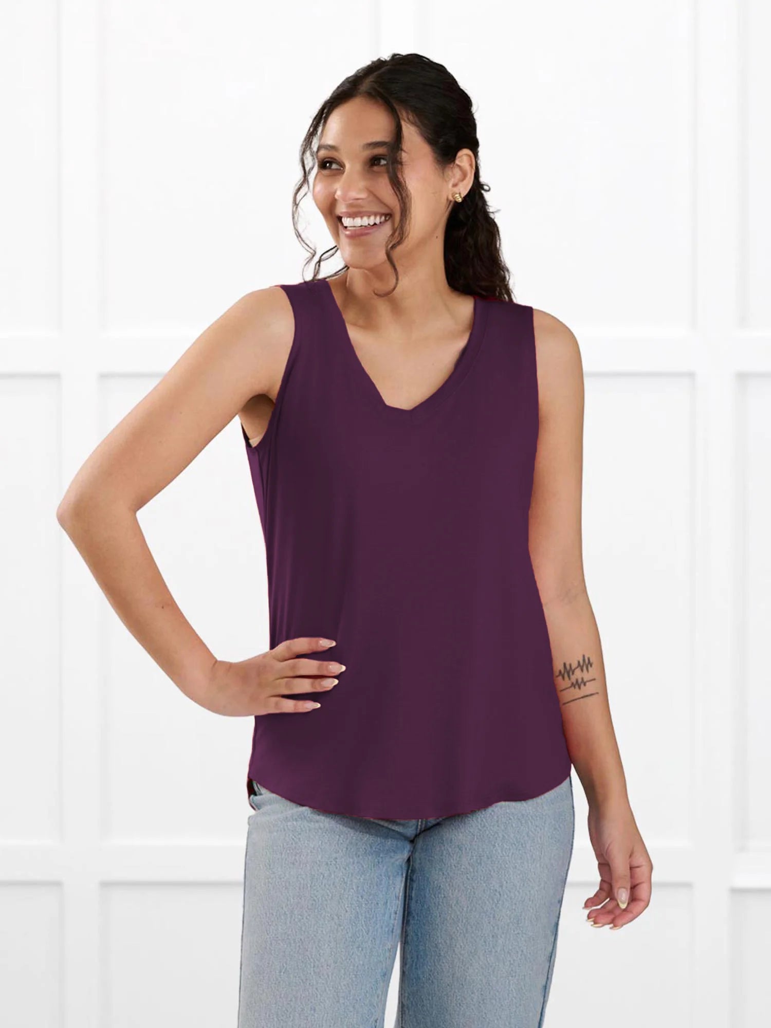 Jules v neck sleeveless top for women in Port 