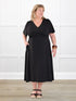 Juliana flutter sleeve midi dress for women in Black on model Kelly, size 3X @Kelly-3x 