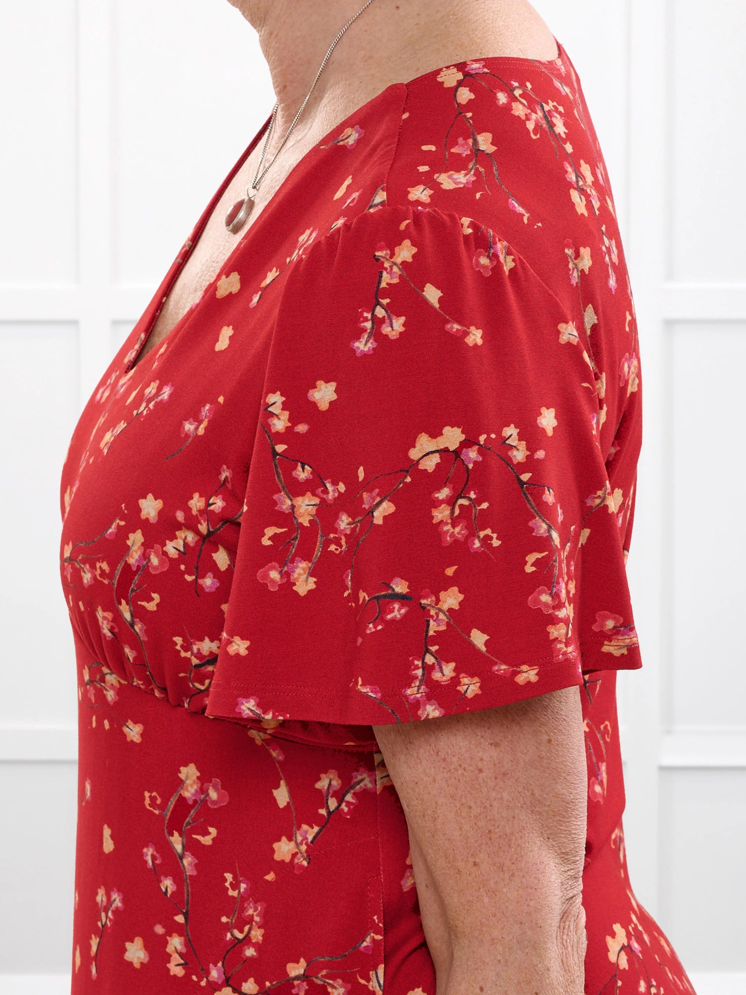 Juliana flutter sleeve midi dress for women in Chili blossom 