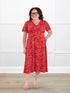 Juliana flutter sleeve midi dress for women in Chili blossom on model Kerri, size M Petite @Kerri-M-petite 