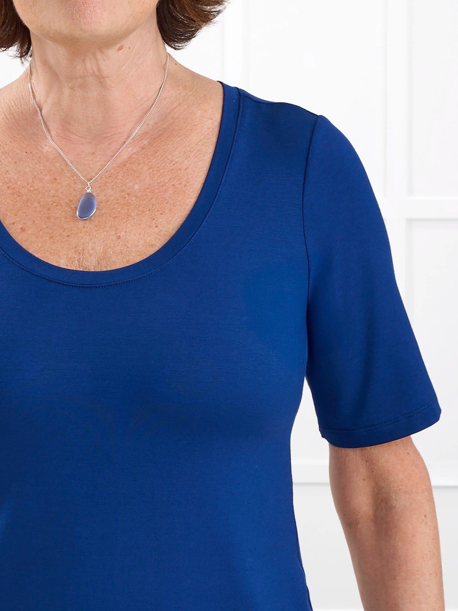 Julita scoop neck half sleeve tee for women in Ink blue 