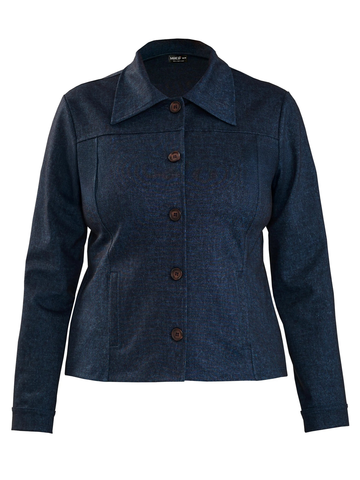 Kenzie faux denim stretch jean jacket for women in Indigo blue 