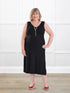 Korbin reversible neckline shelf bra midi dress for women in Black on model Laurie, size XXL @Laurie-XXL 