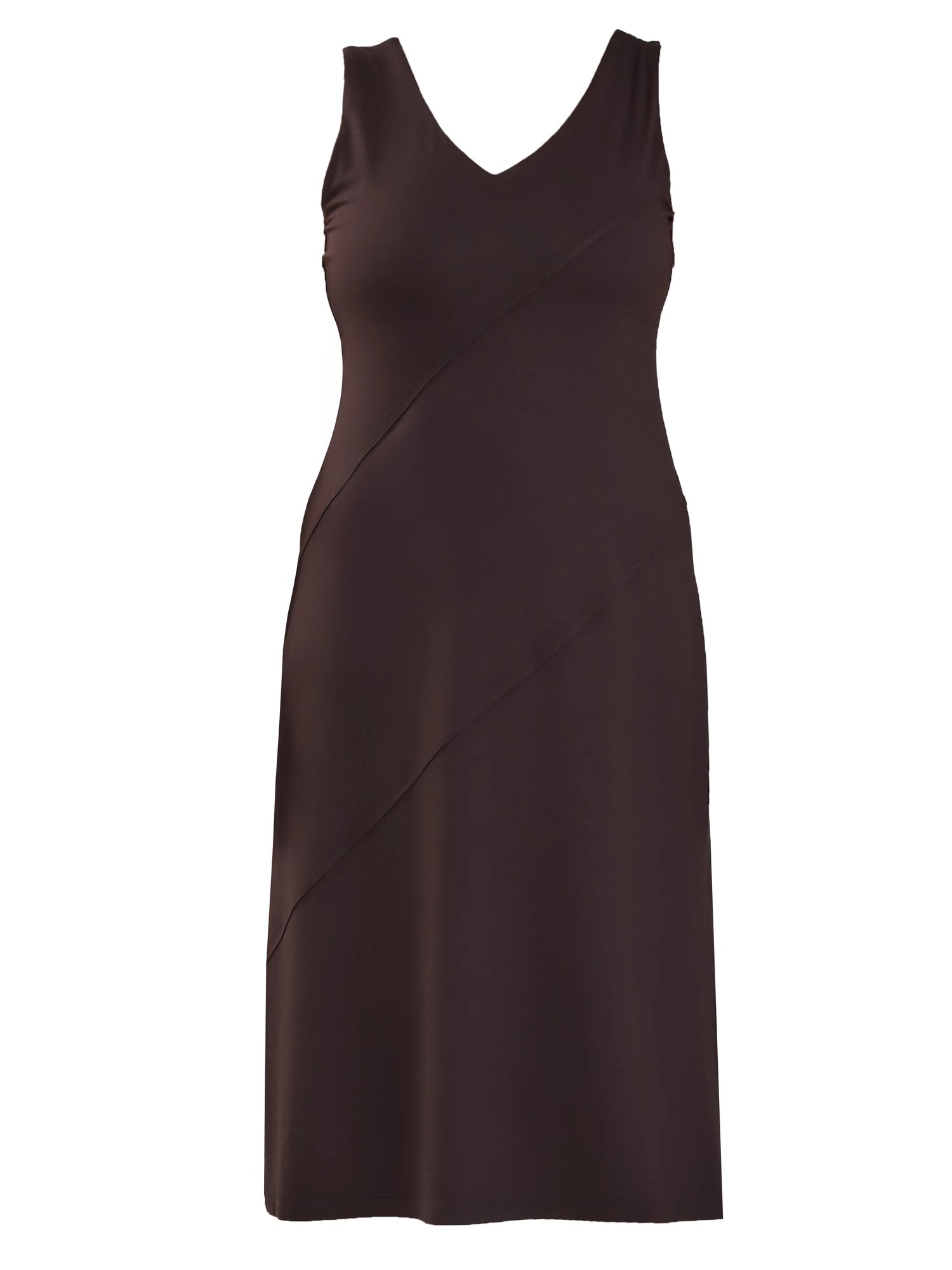 Korbin reversible neckline shelf bra midi dress for women in Dark chocolate 