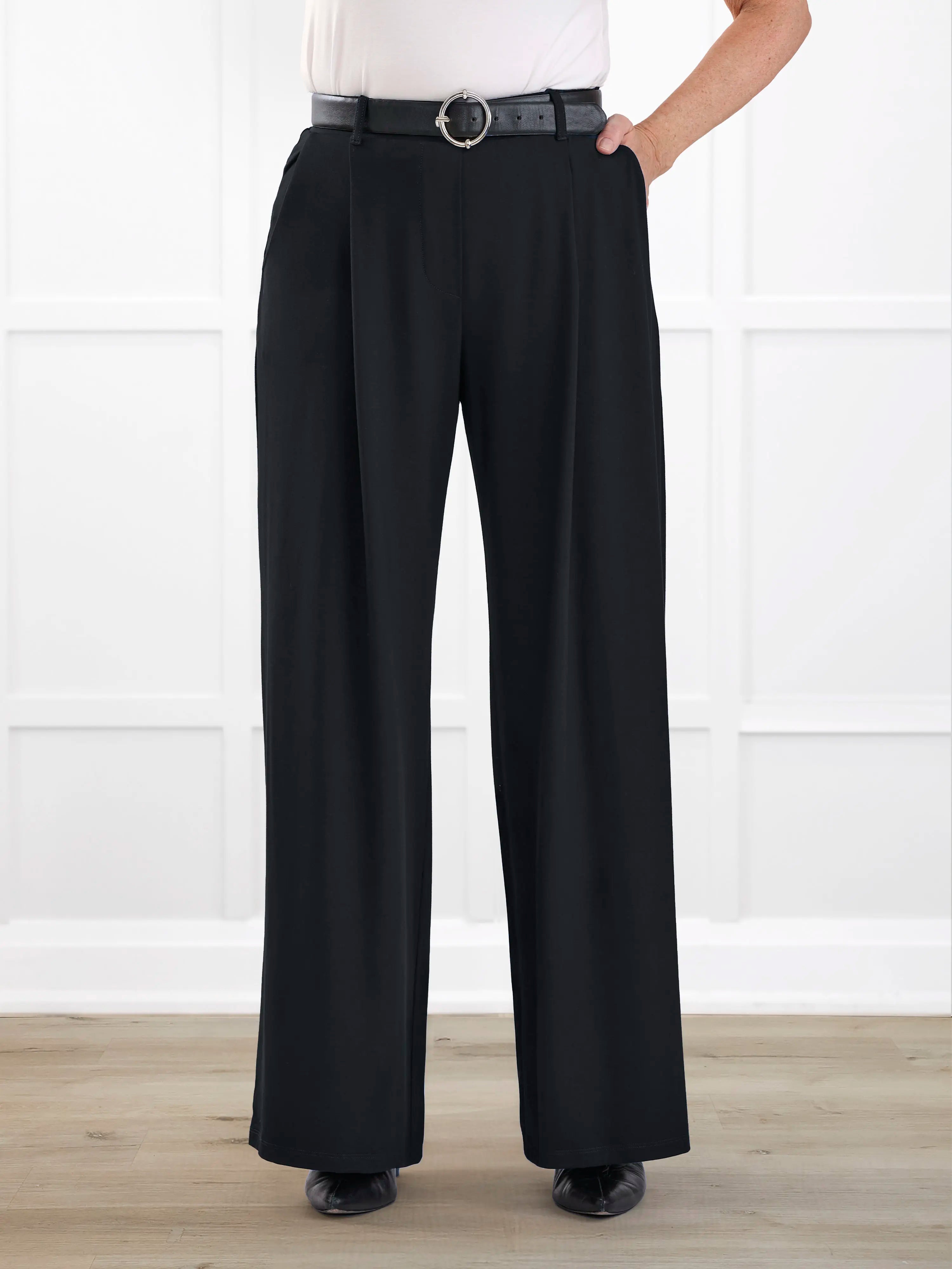 Lara high waisted wide leg pleated pant for women in Black 