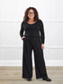 Lara high waisted wide leg pleated pant for women in Black on model Kerri, size M Petite @Kerri-M-petite 