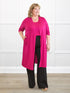 Larissa duster cardigan with pockets for women in Dragon fruit on model Kelly, size 3X @Kelly-3X 