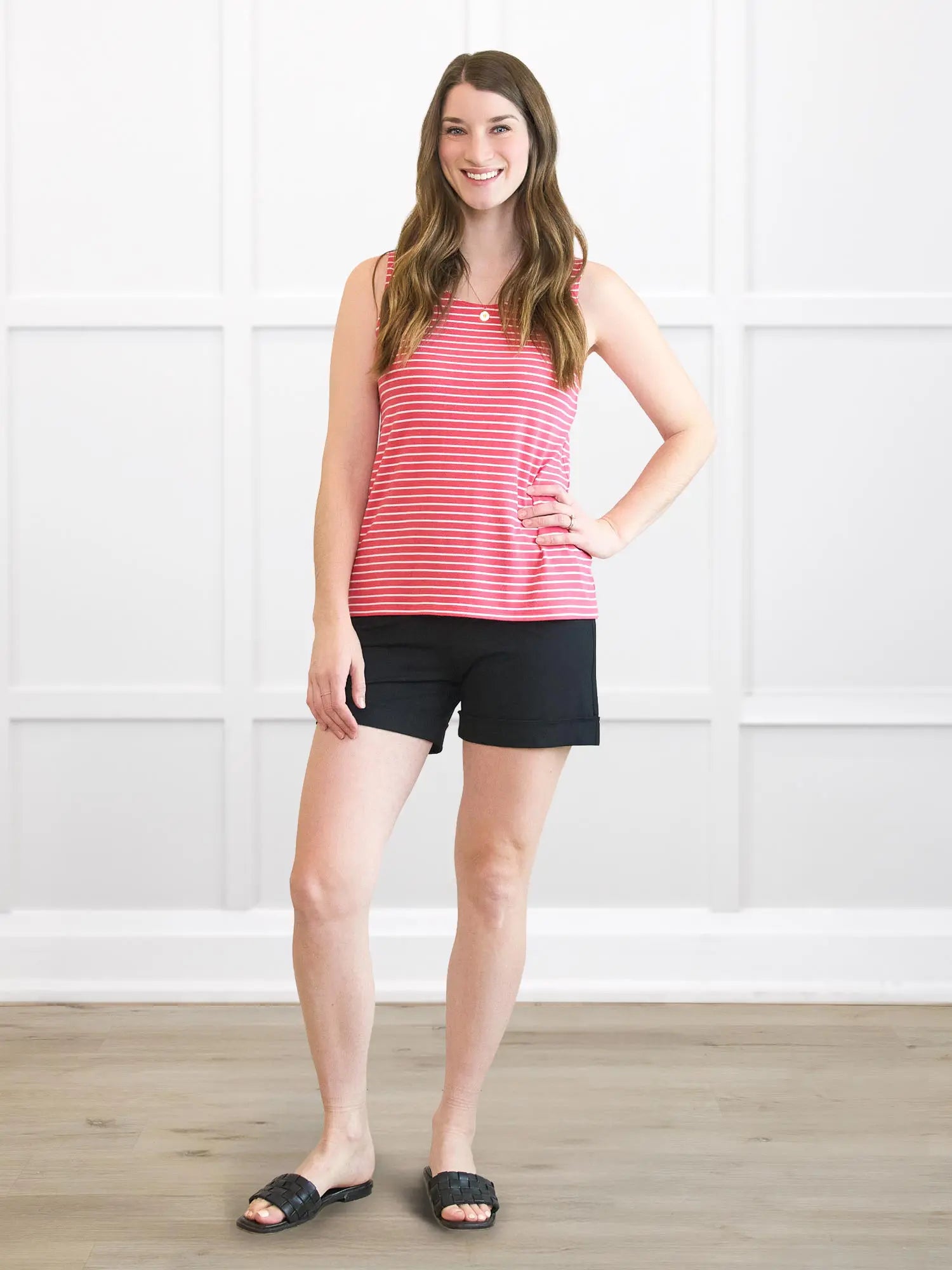 Leland everyday dressy short for women in Black on model Bethany, size S @Bethany-S 