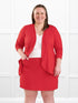 Lilah waterfall cardigan with pockets for women in Chili on model Cristina, size XXL Regular @Cristina-XXL-regular 