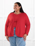 Lilah waterfall cardigan with pockets for women in Chili on model Sureka, size 3X @Sureka-3X 
