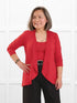 Lilah waterfall cardigan with pockets for women in Chili on model Terry, size S Petite @Terry-S-petite 