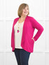 Lilah waterfall cardigan with pockets for women in Dragon fruit on model Laurie, size XL Regular @Laurie-XL-regular 