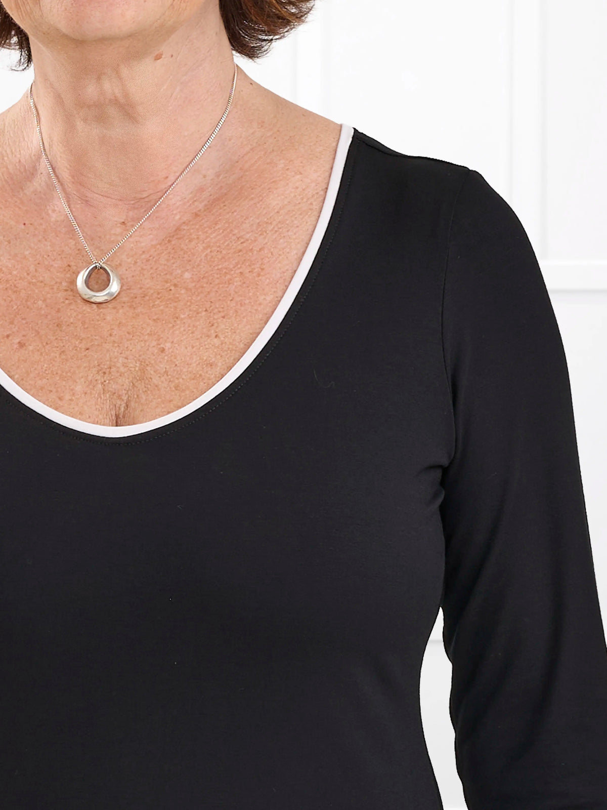 Liv v neck long sleeve top for women in Black white 