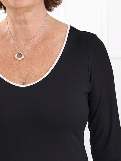 Liv v neck long sleeve top for women in Black white 