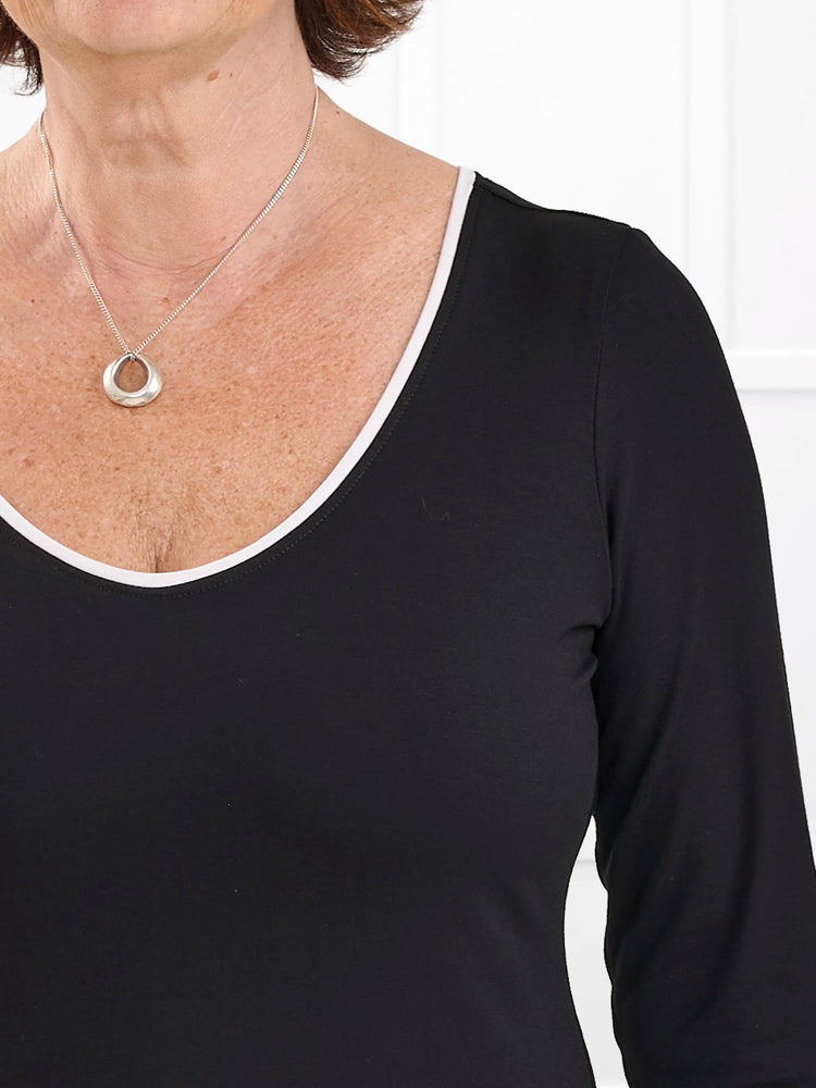 Liv v neck long sleeve top for women in Black white 