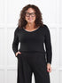 Liv v neck long sleeve top for women in Black white on model Kerri, size M Petite @Kerri-M-petite 