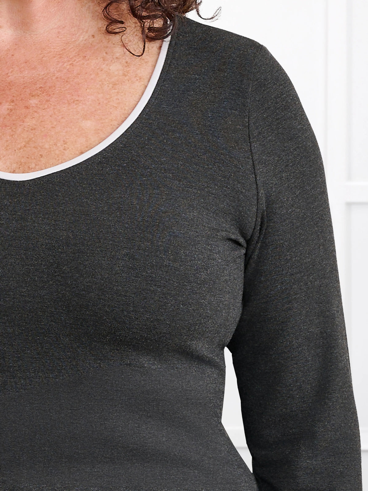 Liv v neck long sleeve top for women in Charcoal white 