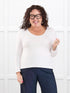 Liv v neck long sleeve top for women in White white on model Kerri, size M Petite @Kerri-M-petite 