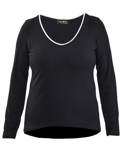 Liv v neck long sleeve top for women in Black white 