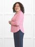Lucia collared shirt for women in Rosebud on model Kerri, size M Petite @Kerri-M-petite 