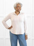 Lucia collared shirt for women 00 in Sandstone on model Keethai, size M Regular @Keethai-M-regular 