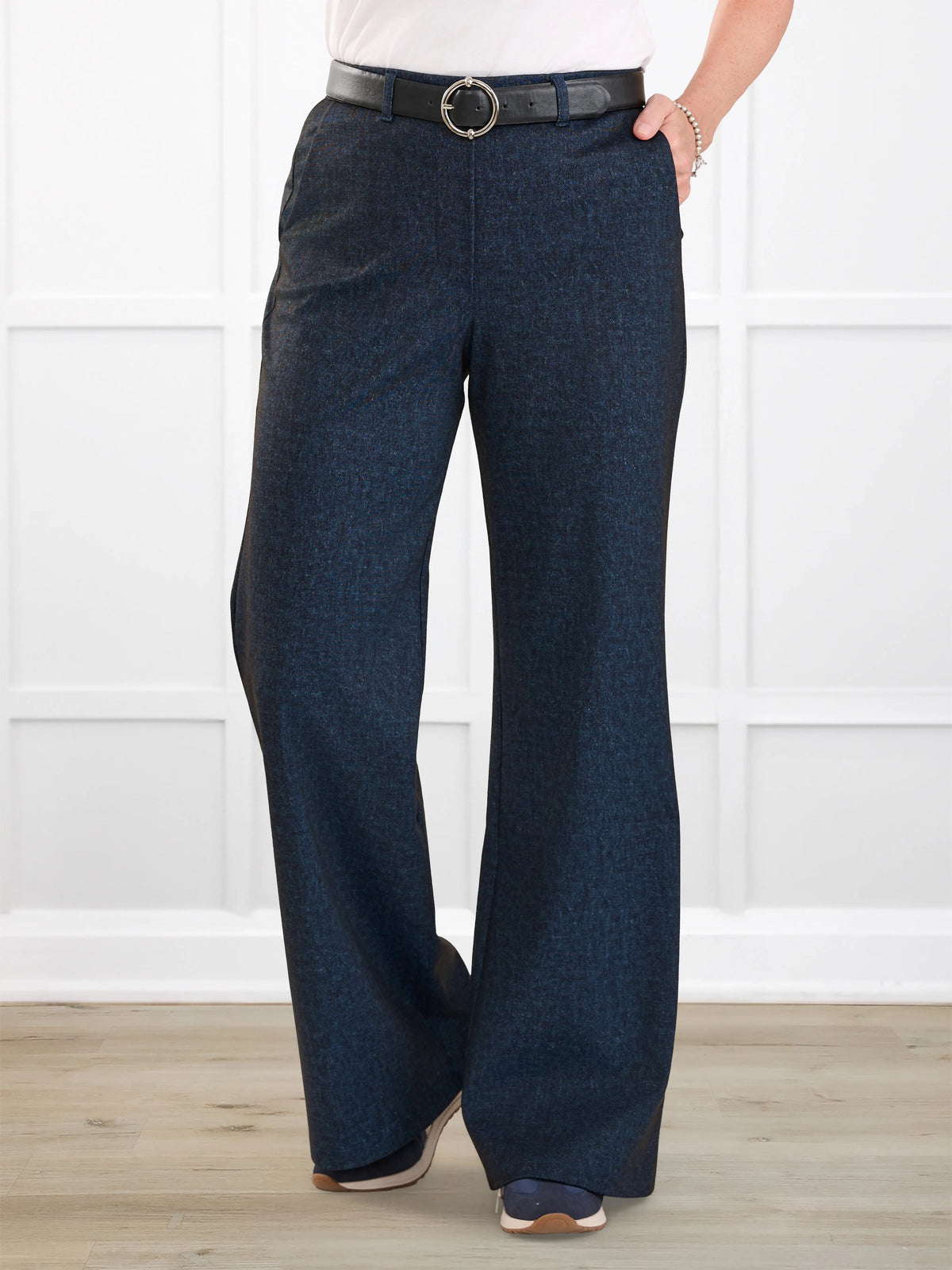 Lynn wide leg faux denim stretch jean for women in Indigo blue 