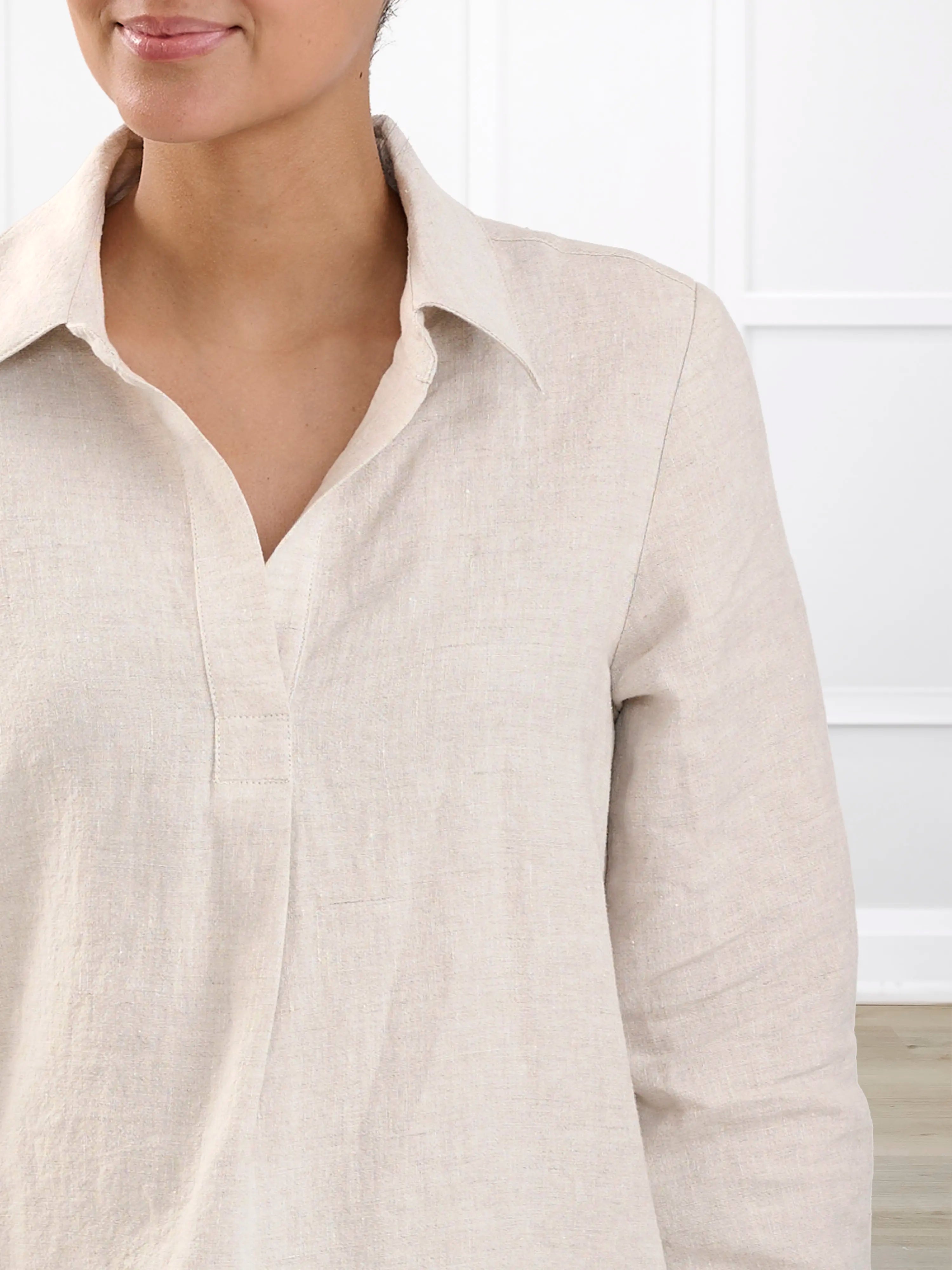 Mali linen collared top for women in Sand linen 