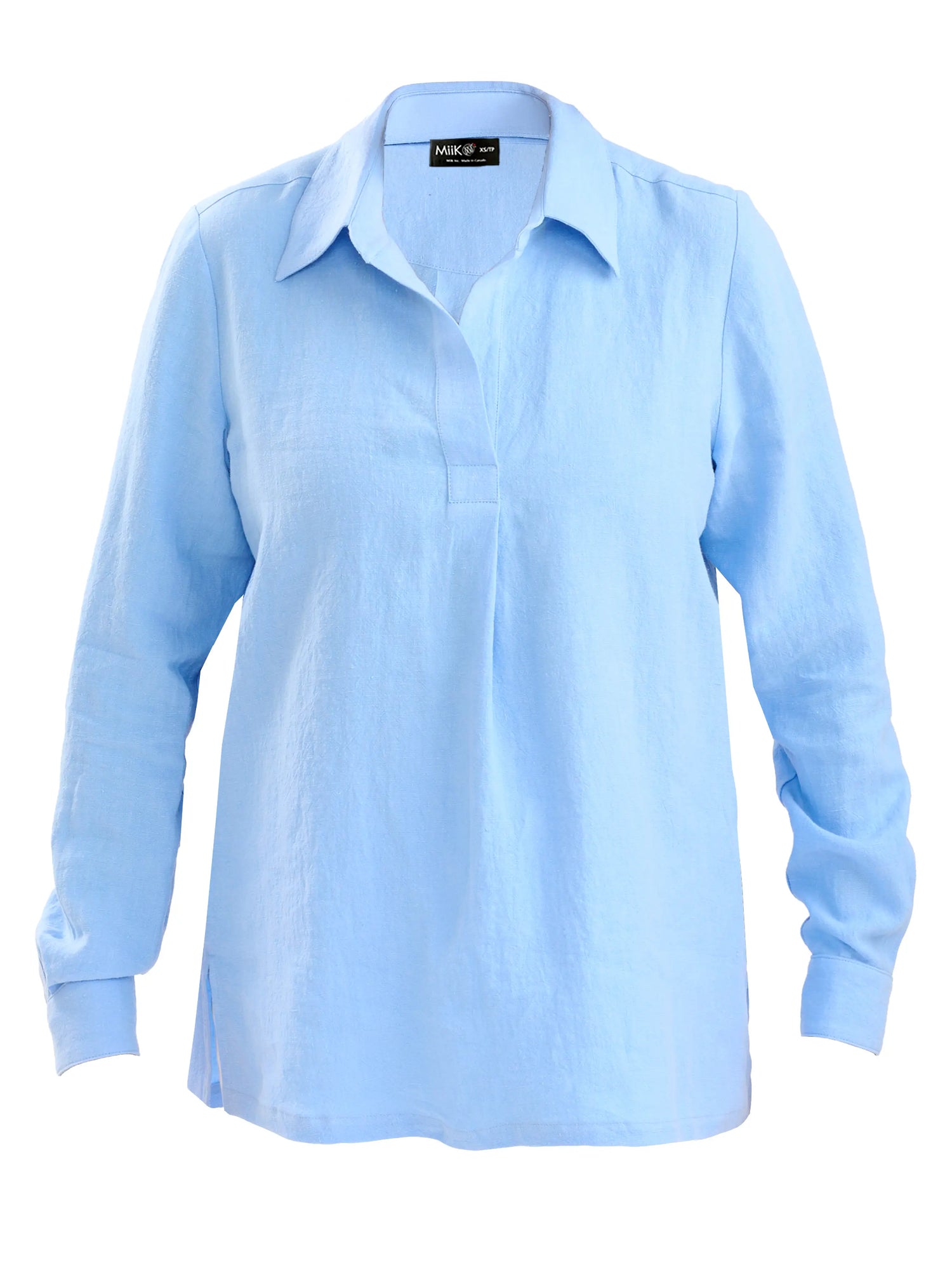 Mali linen collared top for women in Serene blue linen 