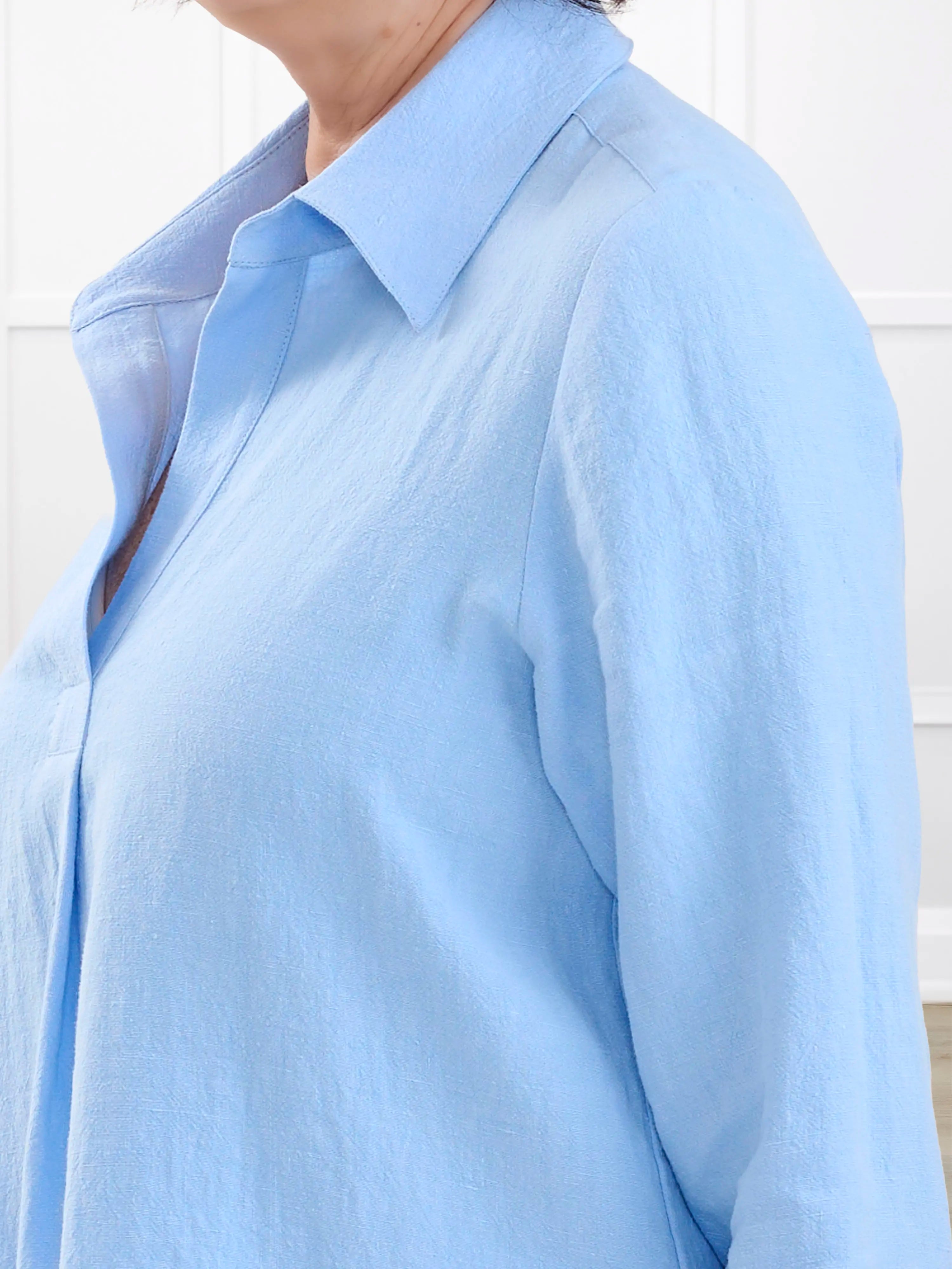 Mali linen collared top for women in Serene blue linen 