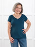 Marianna reversible neckline classic tee for women in Atlantic on model Terry, size S @Terry-S 