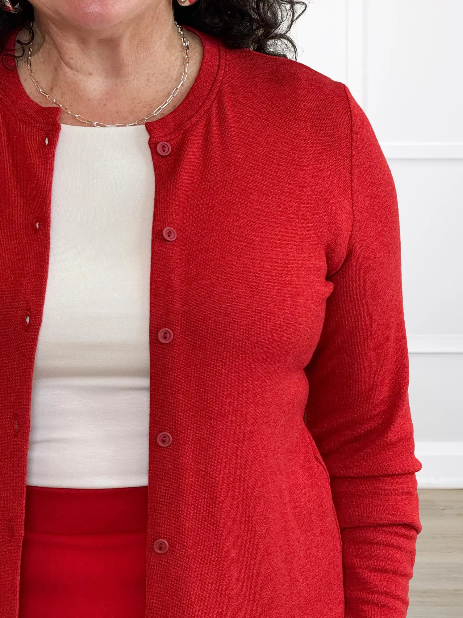 Maribel crewneck sweater knit cardigan for women in Chili 