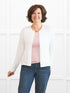 Maribel crewneck sweater knit cardigan for women in Ivory on model Donna, size S @Donna-S 