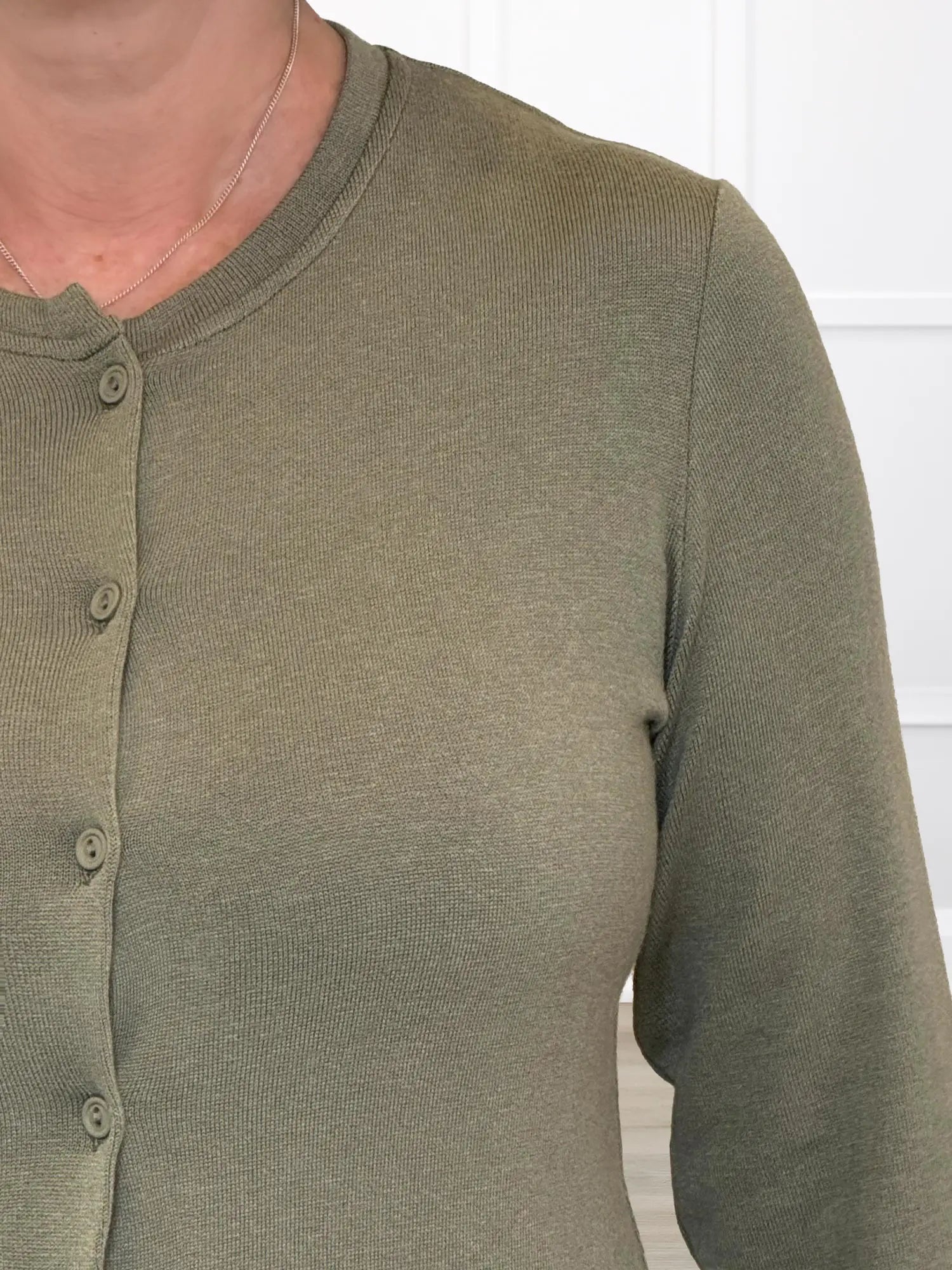 Maribel crewneck sweater knit cardigan for women in Thyme 