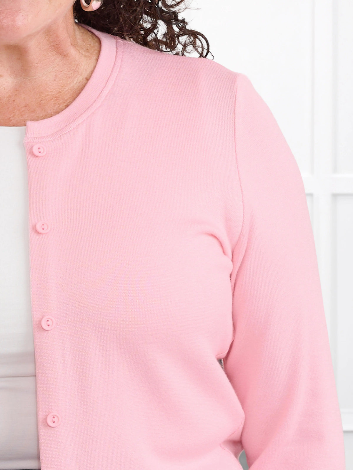 Maribel crewneck sweater knit cardigan for women in Whisper pink 