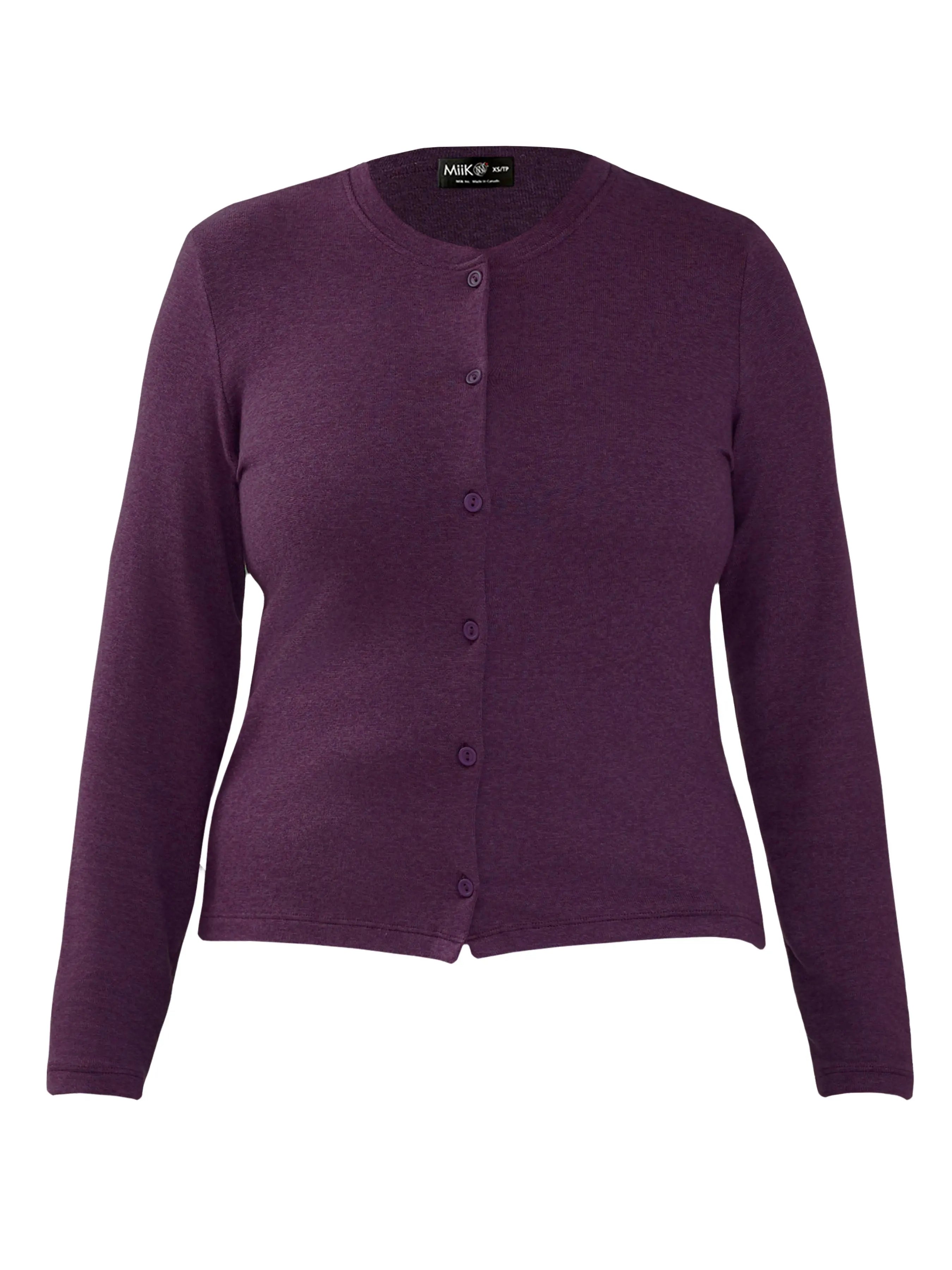 Maribel crewneck sweater knit cardigan for women in Blackcurrent 