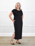 Marilla t shirt midi pocket dress for women in Black on model Rula, size L @Rula-L 
