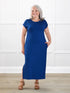 Marilla t shirt midi pocket dress for women in Ink blue on model Rula, size L @Rula-L 