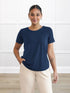 Marissa half sleeve crewneck tee for women in Navy on model Meron, size XS Regular @Meron-XS-regular 