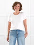 Marissa half sleeve crewneck tee for women in White on model Donna, size S Regular @Donna-S-regular 