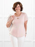 Marissa half sleeve crewneck tee for women in Ballet pink on model Donna, size S Regular @Donna-S-regular 