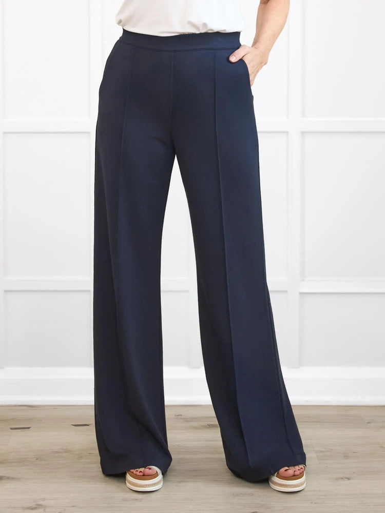 Maxine wide leg pintuck ponte pant for women in Navy 