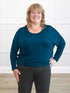 Mindy long sleeve dolman top for women in Teal 