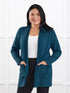 Montana fleece pocket cardigan for women in Atlantic on model Jenn, size M Regular @Jenn-M-regular 