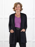 Montana fleece pocket cardigan for women in Black on model Donna, size S Regular @Donna-S-regular 