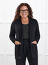 Montana fleece pocket cardigan for women in Black on model Kerri, size M Petite @Kerri-M-petite 