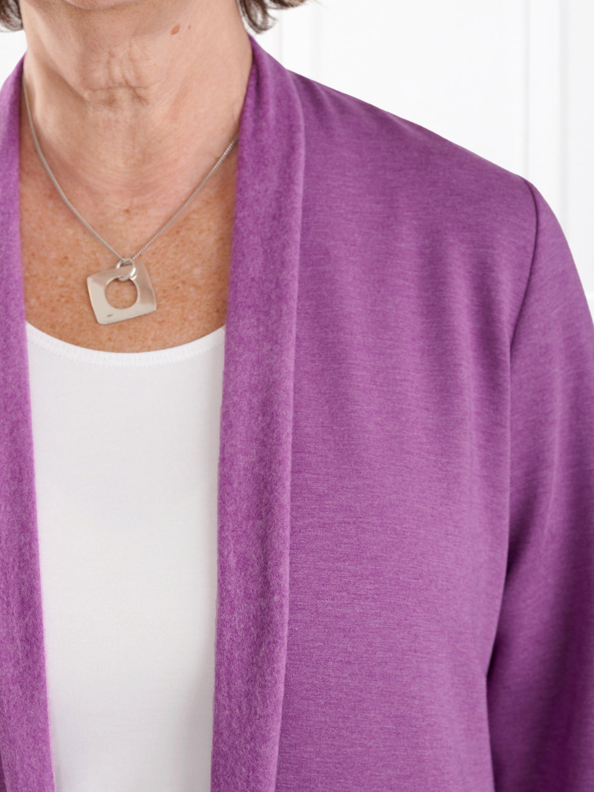 Montana fleece pocket cardigan for women in Lupin melange 