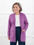Montana fleece pocket cardigan for women in Lupin melange on model Terry, size S Petite @Terry-S-petite 