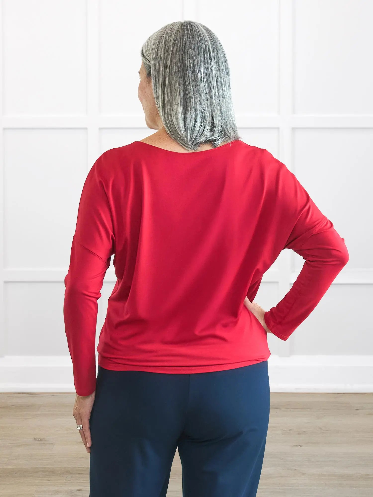 Mylene long sleeve dolman top for women in Poppy red 