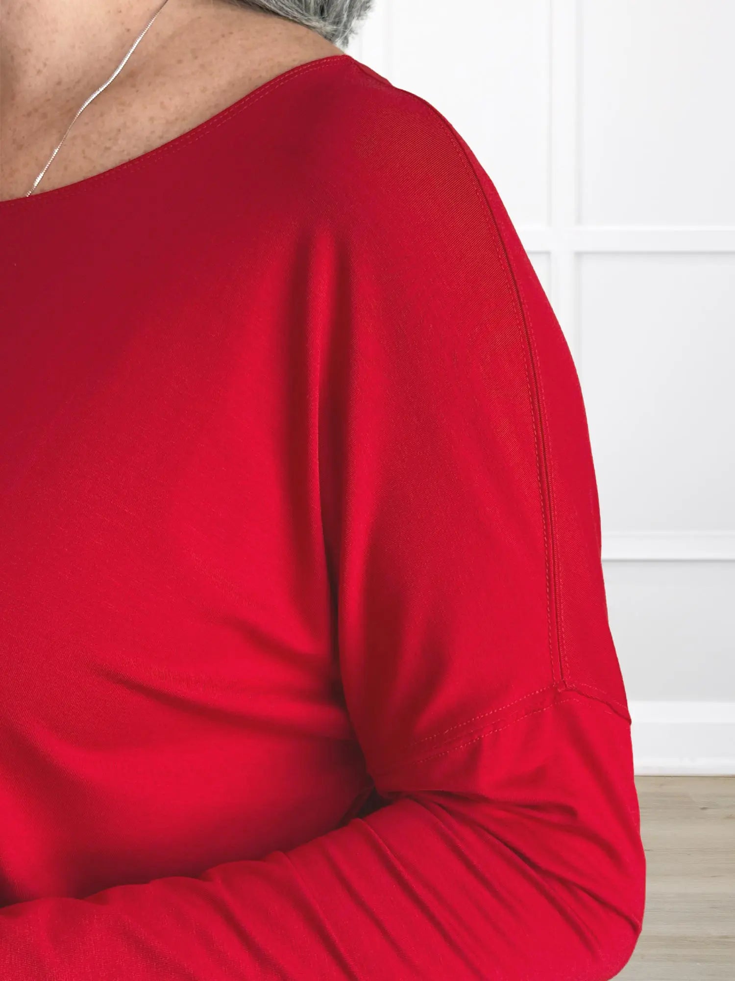 Mylene long sleeve dolman top for women in Poppy red 